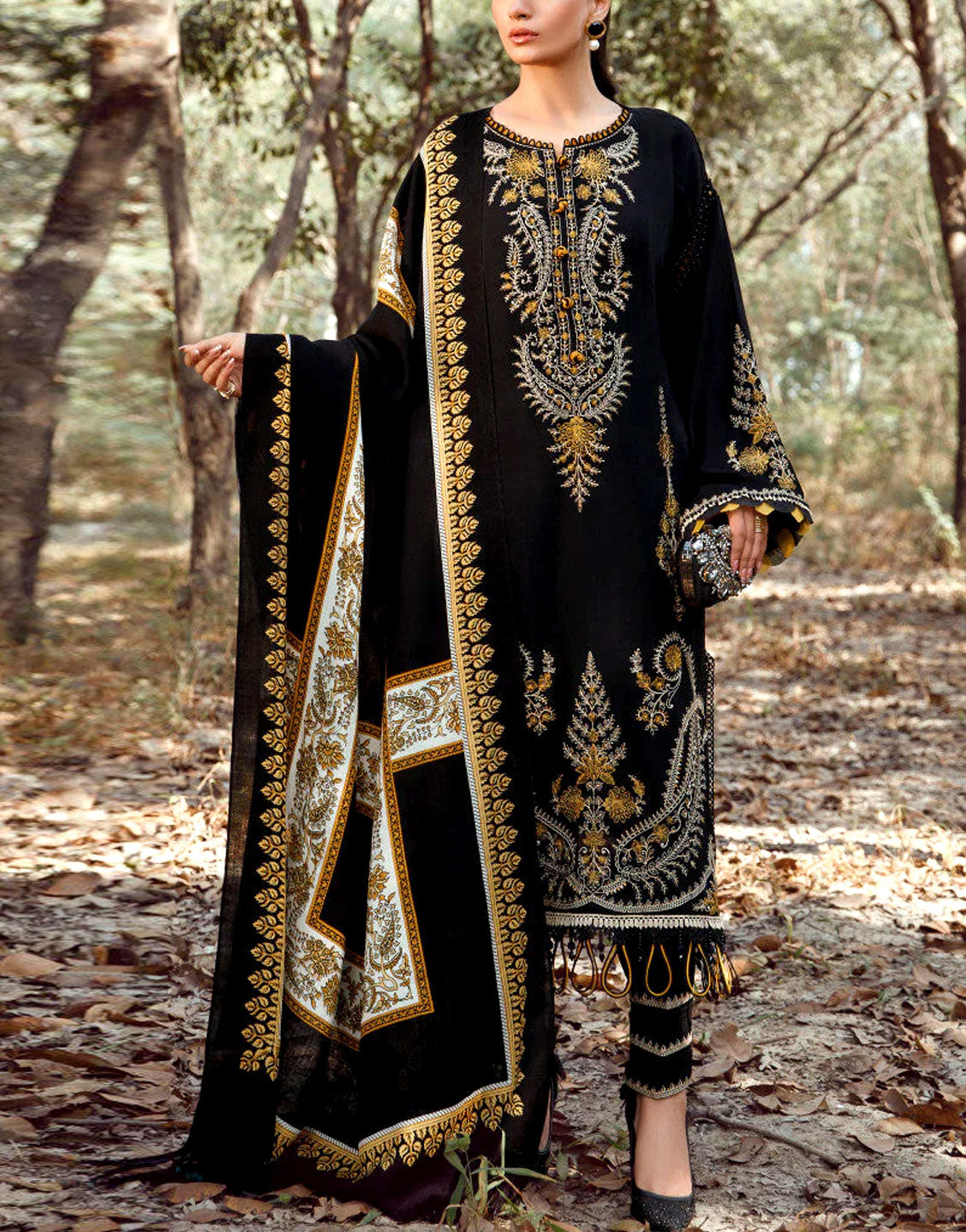 Heavy Embroidered Black Lawn Dress with Diamond Zari Dupatta