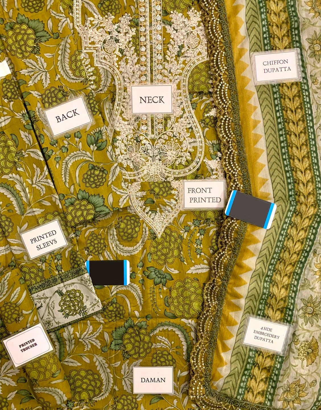 All-Over Print Embroidered Lawn Dress with Chiffon Dupatta