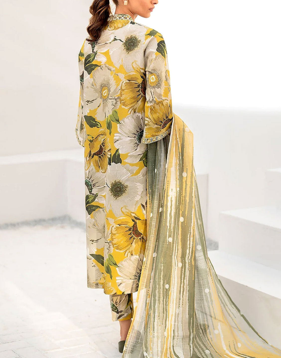 All-Over Print Embroidered EID Lawn Dress with Chiffon Dupatta