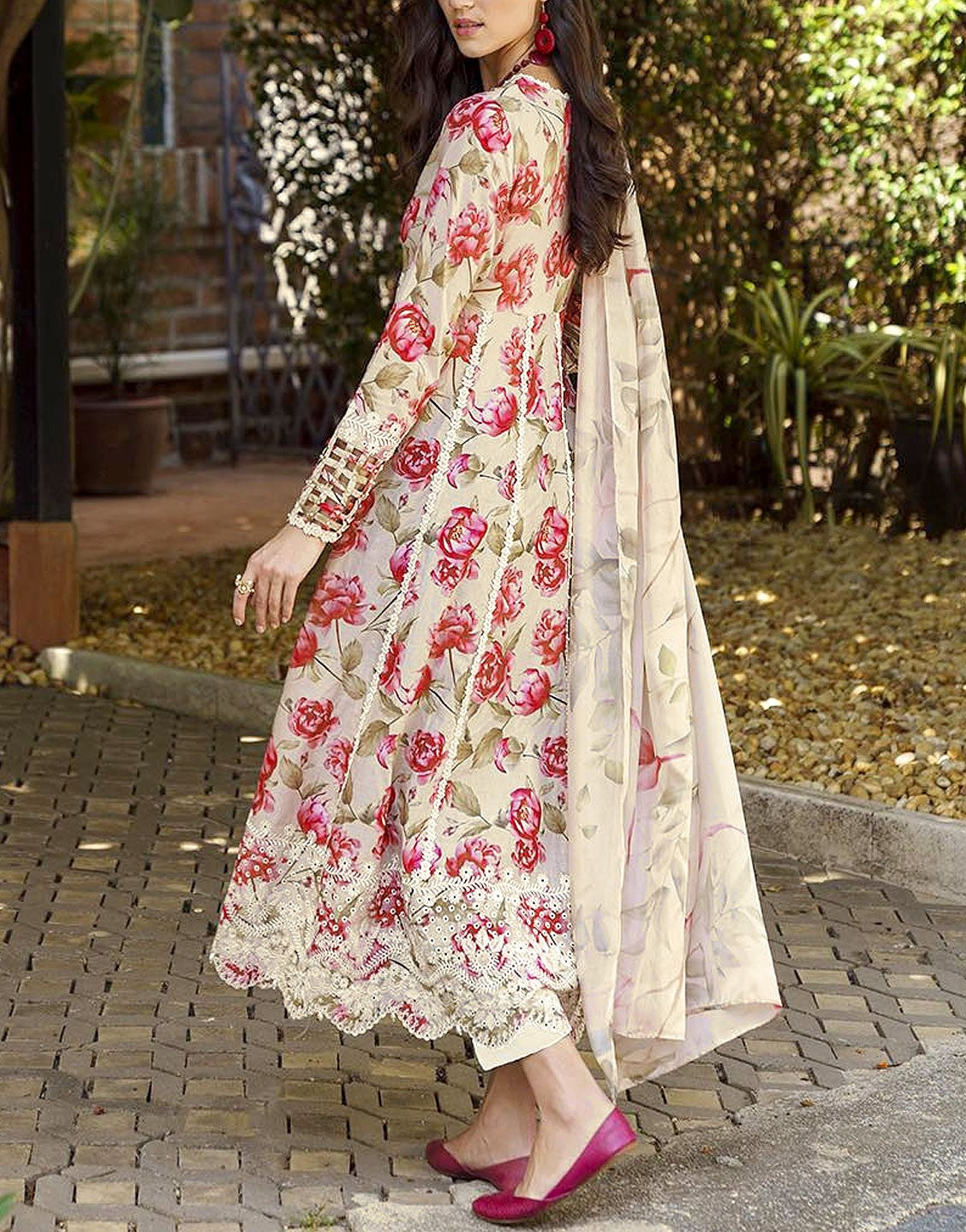 All-Over Floral Print Embroidered EID Lawn Dress with Soft Chiffon Dupatta