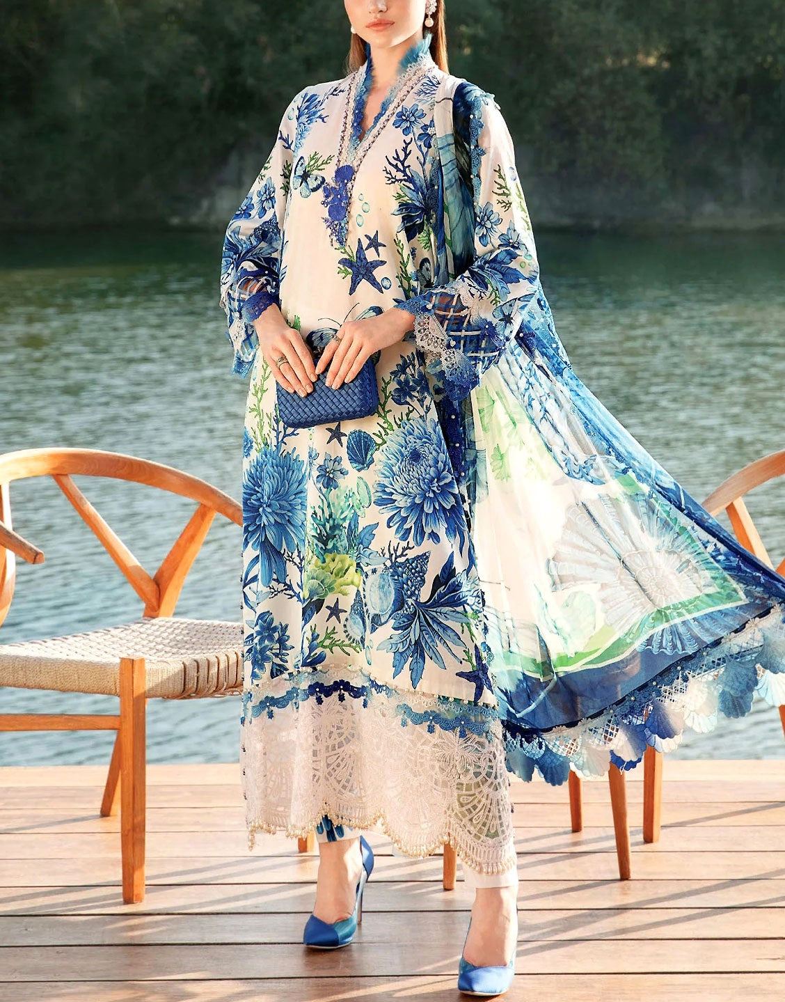 All-Over Print Embroidered EID Lawn Dress with Chiffon Dupatta