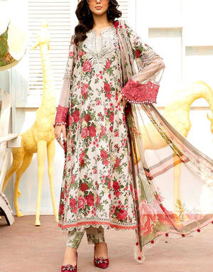 All-Over Print Embroidered EID Lawn Dress  with Chiffon Dupatta