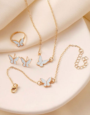 4-Piece Trendy Butterfly Shape Jewelry Set with Bracelet, Earring, Necklace and Ring