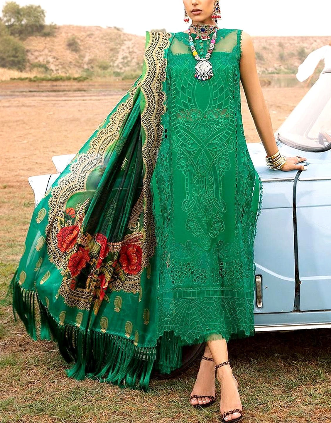 Luxury Heavy Schiffli Embroidered Cotton Dress with Silk Dupatta – Best  Price Online in Pakistan
