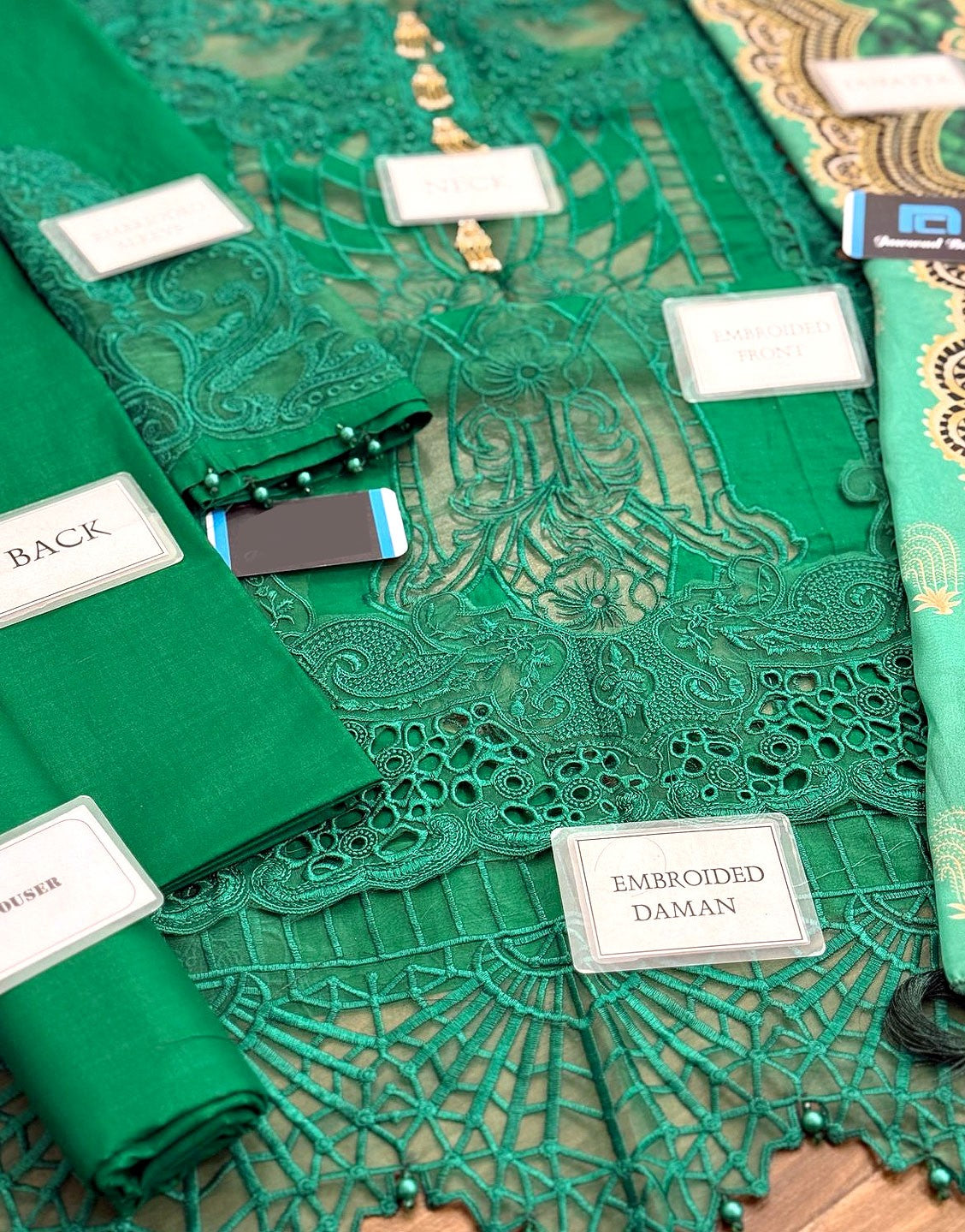 Luxury Heavy Schiffli Embroidered Cotton Dress with Silk Dupatta