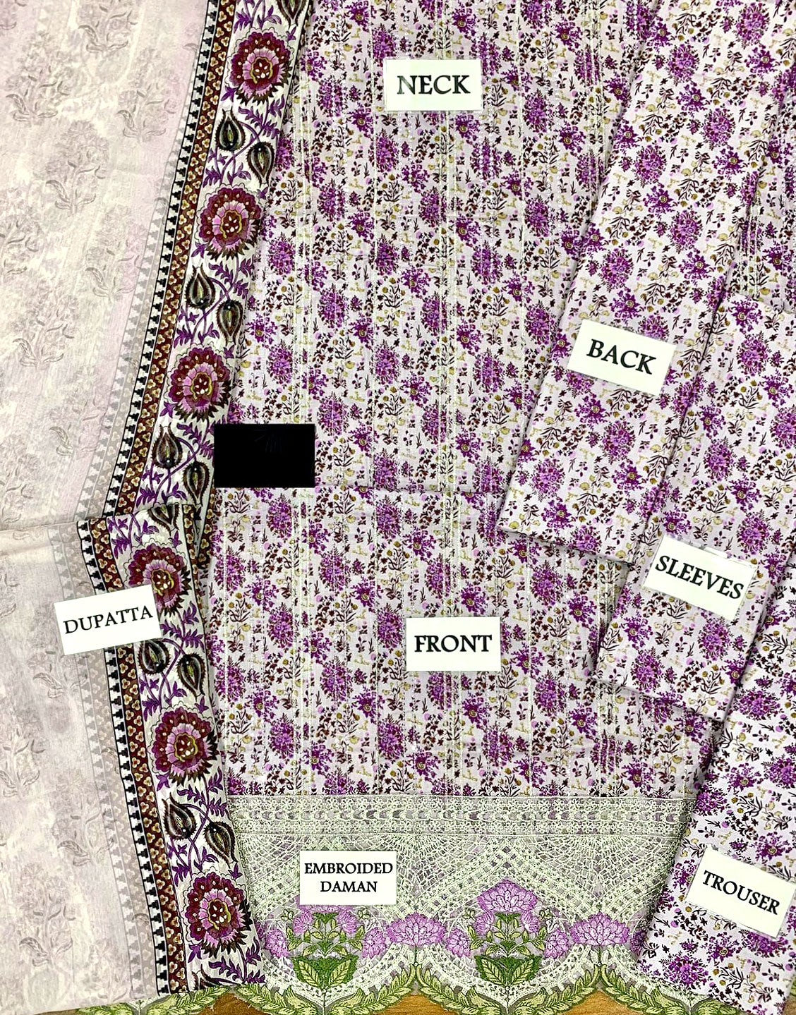 All-Over Print Embroidered Lawn Suit with Chiffon Dupatta