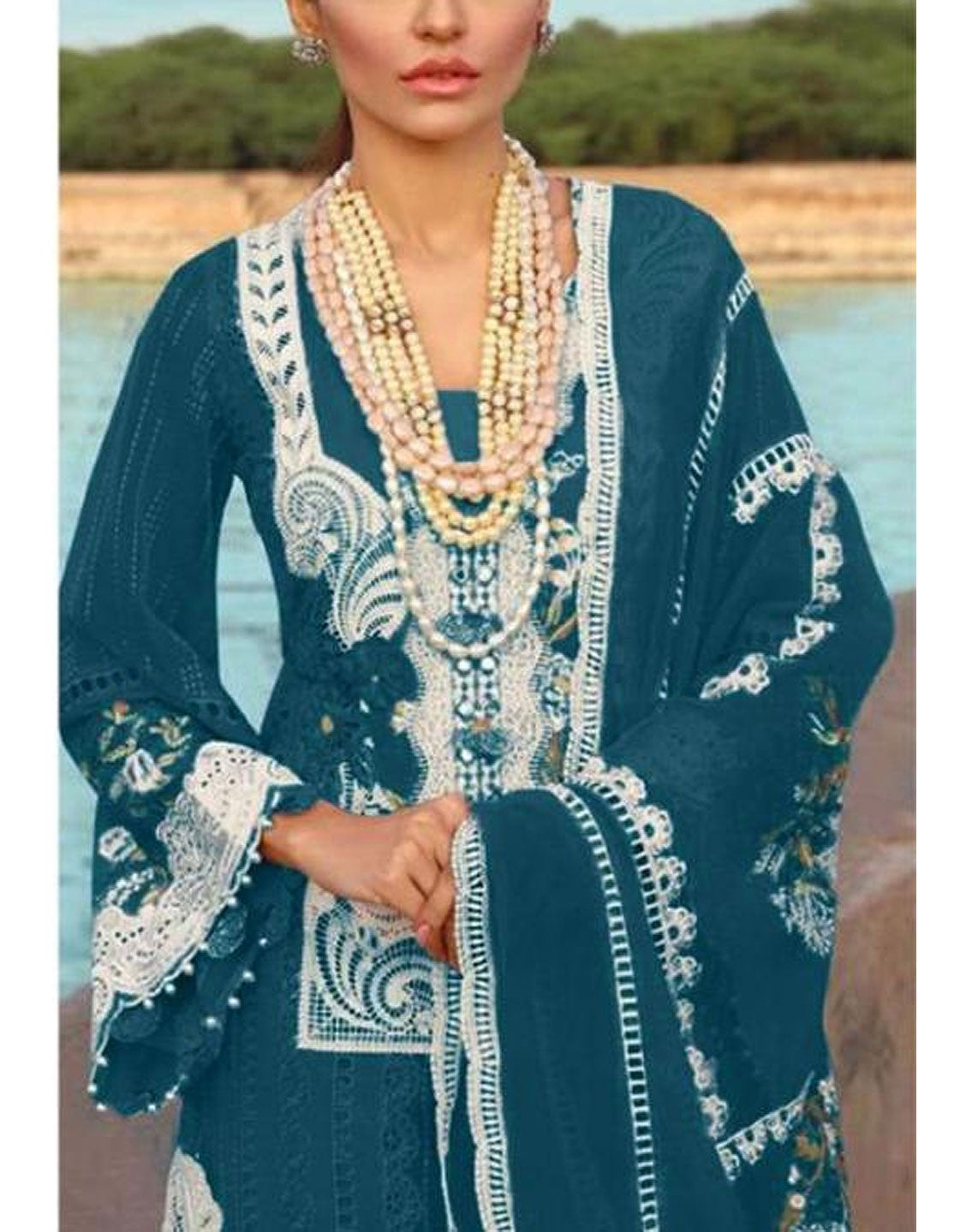 Luxurious Schiffli Embroidered Lawn Dress with 4-Side Embroidered Organza Dupatta