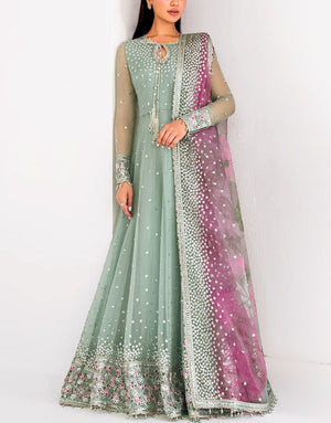 Fancy Heavy Embroidered Chiffon Maxi Dress with Emb. NET Dupatta
