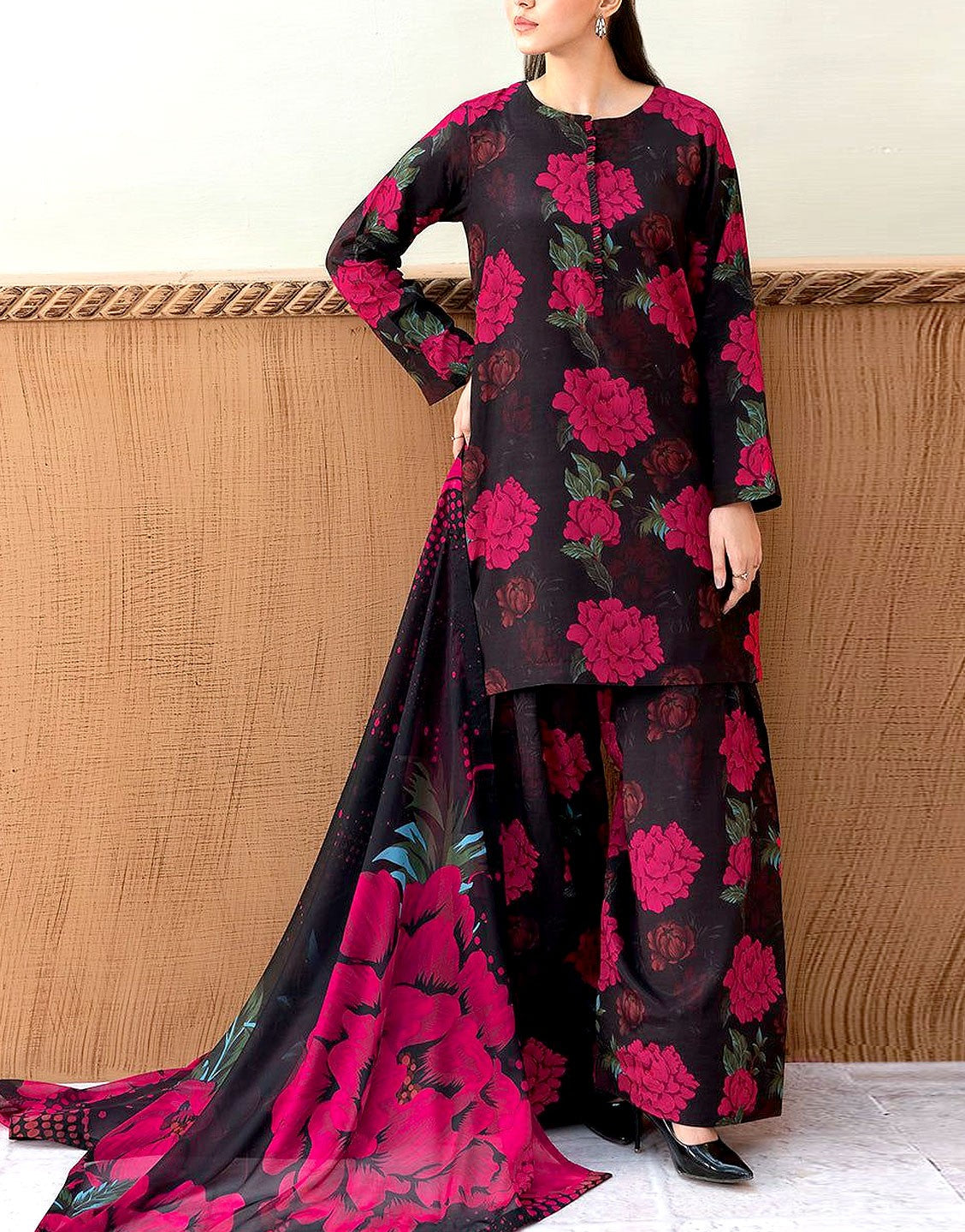 All-Over Digital Print Swiss Lawn Dress with Silk Dupatta