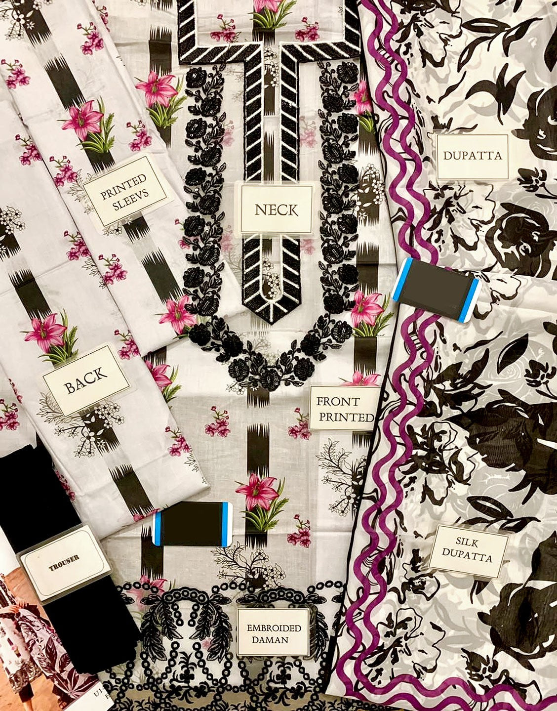 Elegant Embroidered Lawn Dress with Digital Print Silk Dupatta