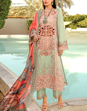 Luxurious Schiffli Embroidered with Cutwork Lawn Party Wear Dress with Silk Dupatta