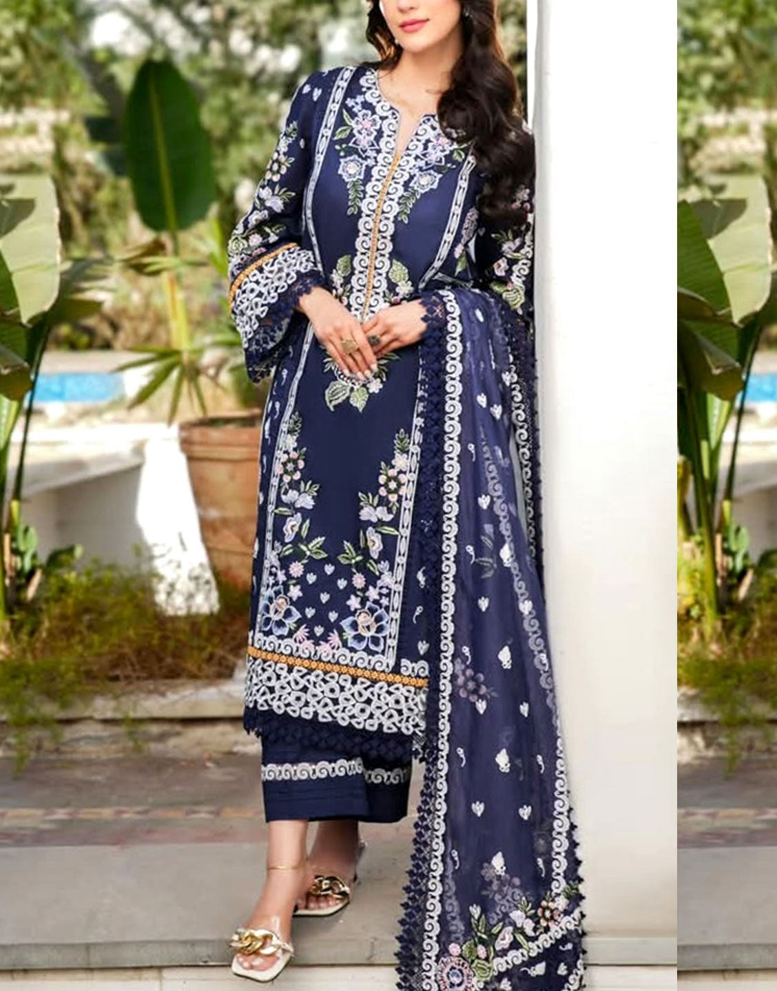 Glamorous Heavy Embroidered Lawn Party Dress with Khaddi NET Dupatta