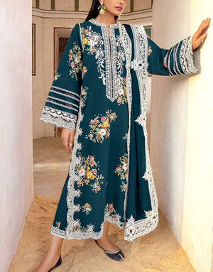 Elegant Embroidered Lawn Dress with Digital Print Diamond Dupatta