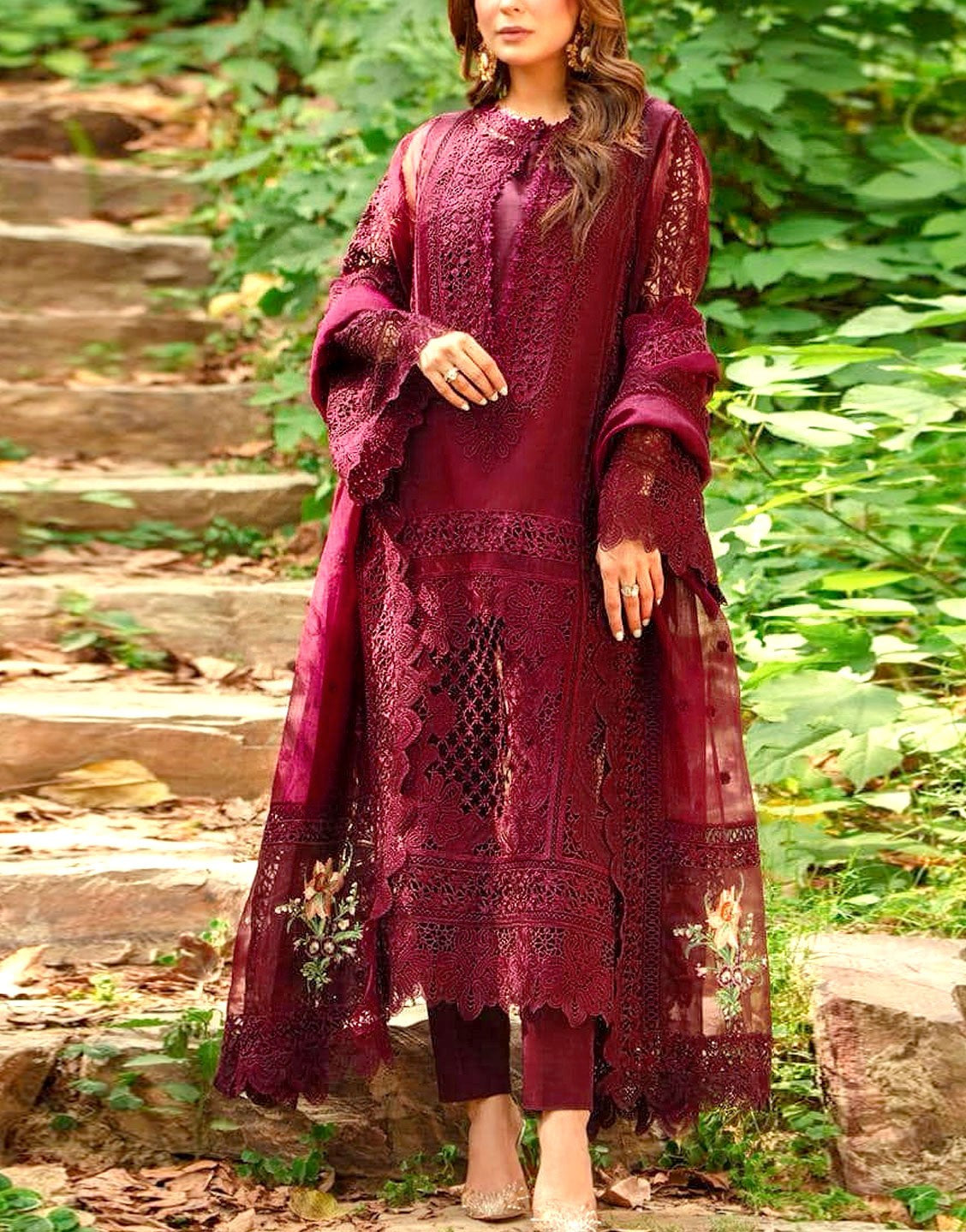 Aneela's Heavy Embroidered & Cutwork Organza Wedding Dress with Emb. Organza Dupatta