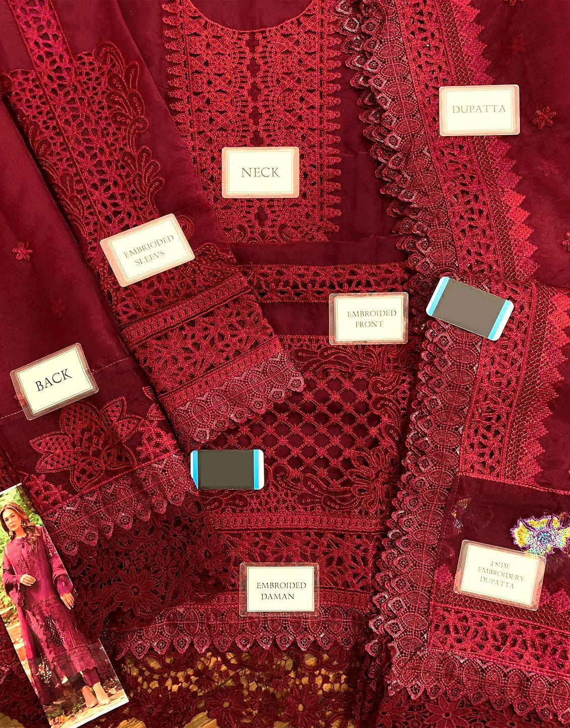 Aneela's Heavy Embroidered & Cutwork Organza Wedding Dress with Emb. Organza Dupatta