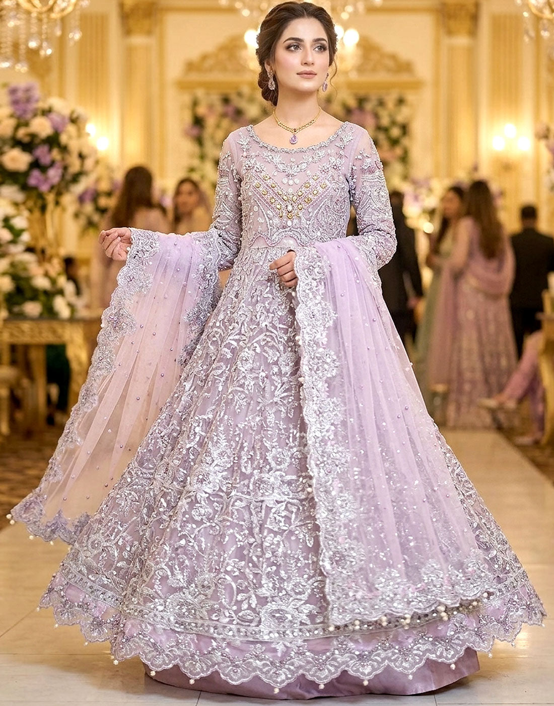Glamorous Handwork Heavy Embroidered NET Bridal Wear Maxi Dress