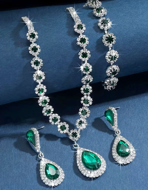 Adorable Silver Plated Jewelry Set, Necklace, Bracelet & Earrings - Perfect for Weddings & Parties