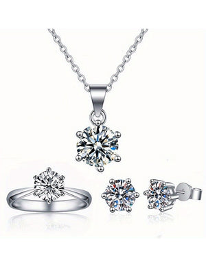 Delicate Silver Fashion Jewelry Set includes Necklace, Earrings & Ring for Girls