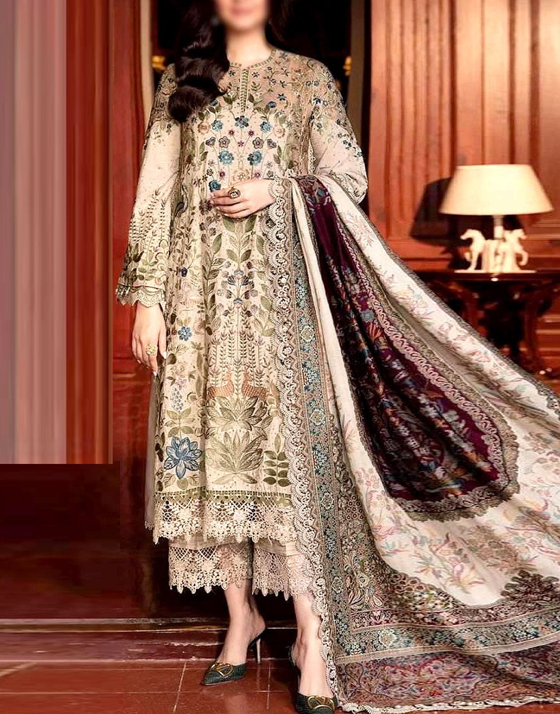 All-Over Print Embroidered Lawn Dress with Emb. Chiffon Dupatta