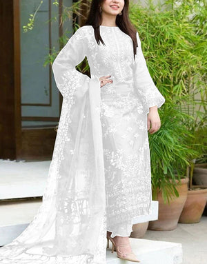 Luxury Embroidered Cotton Dress with Bamber Chiffon Dupatta