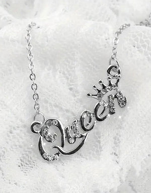 Adorable QUEEN Initial Silver Pendant Necklace