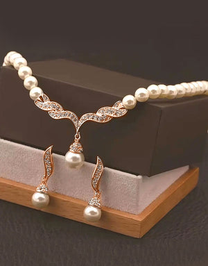 High Quality Rose Gold Pearl Necklace Set with Earrings
