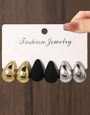 Pack of 3 Teardrop Hoop Earrings Set for Girls