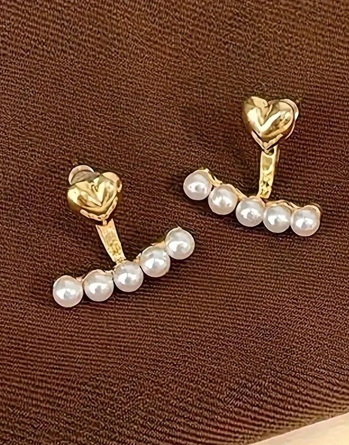 Vintage Faux Pearls & Decor Heart Stud Earrings for Ladies