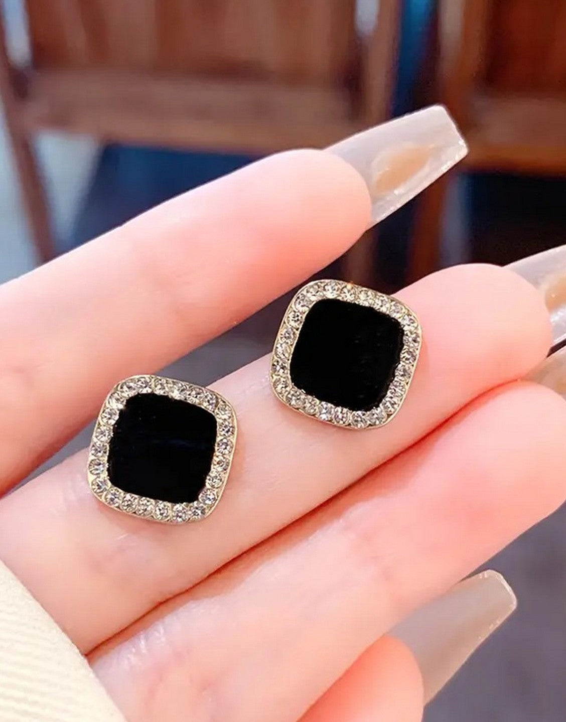 Square Shape Rhinestone Ear Studs Earrings