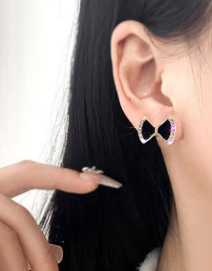 Bow Shape Rhinestone Ear Studs Earrings