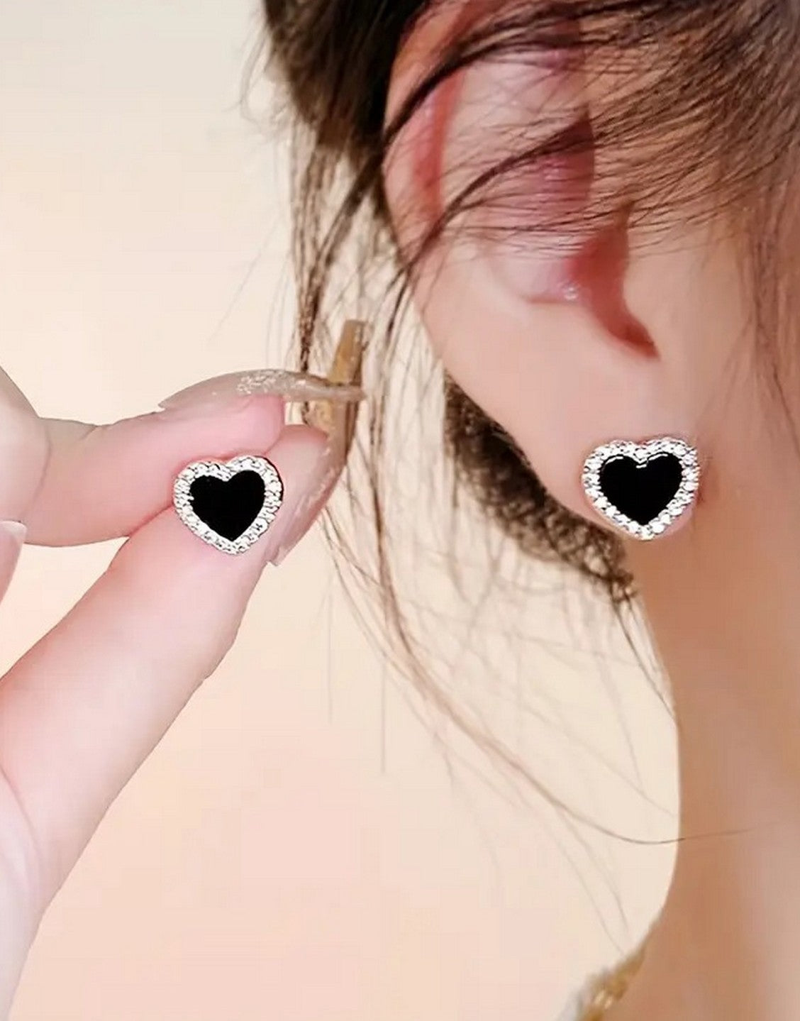 Heart Shape Rhinestone Ear Studs Earrings
