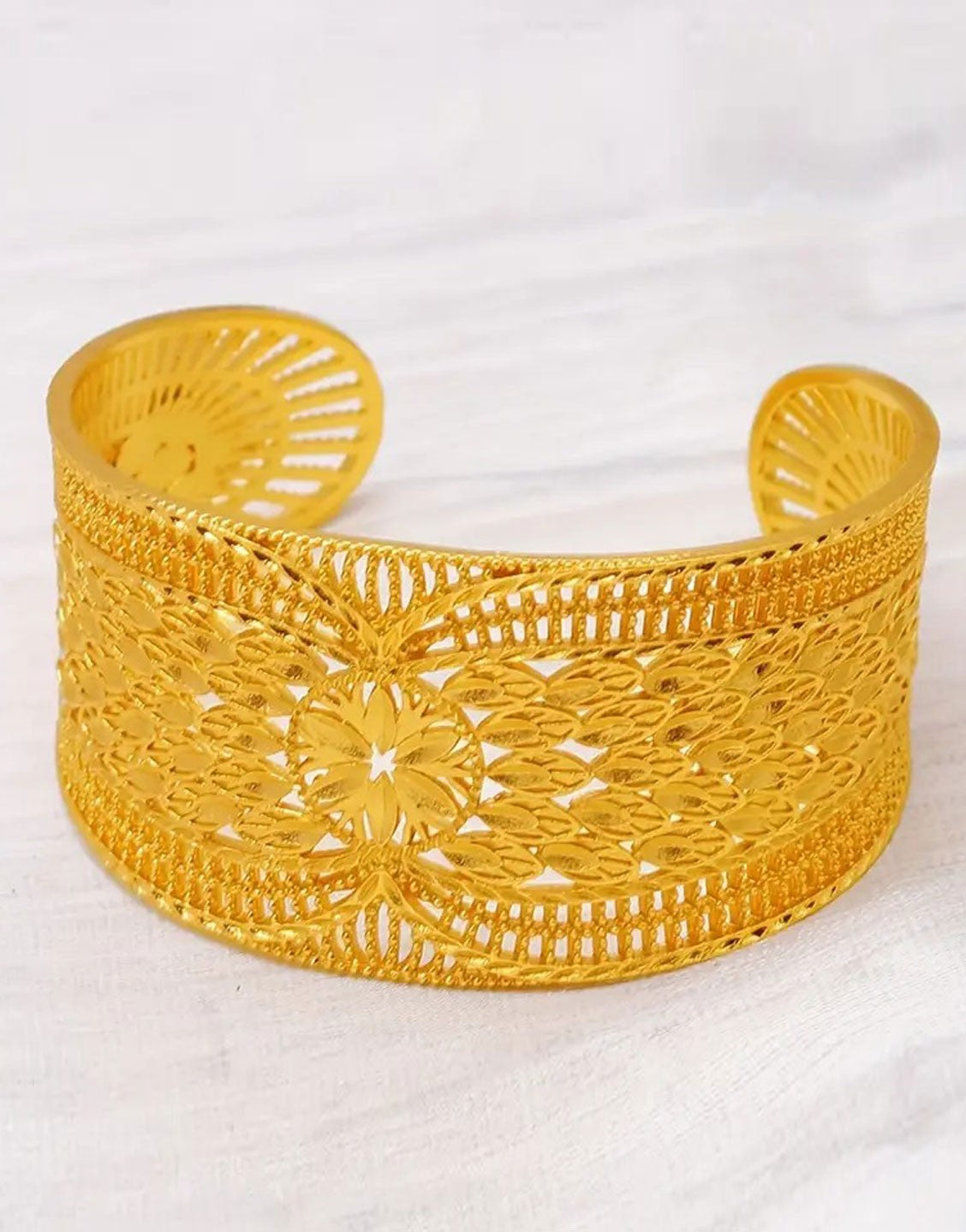 Elegant Open Cuff Golden Bangle Bracelet - Perfect for Party & Wedding Wear