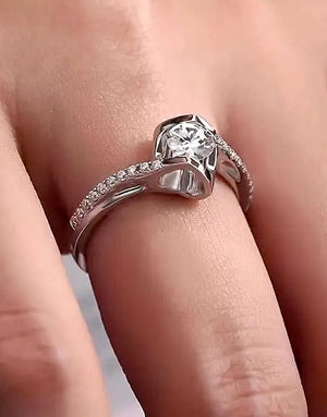 Adjustable Side Love Heart Synthetic Cubic Zirconia Ring for Girls