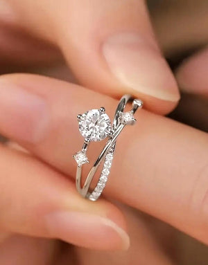 Adjustable Synthetic Cubic Zirconia Silver Starry Sky Ring for Women