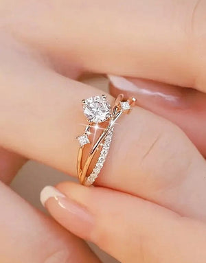 Adjustable Synthetic Cubic Zirconia Golden Starry Sky Ring for Women