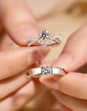 Pair of 2 Adjustable Silver Cubic Zirconia Engagement Rings