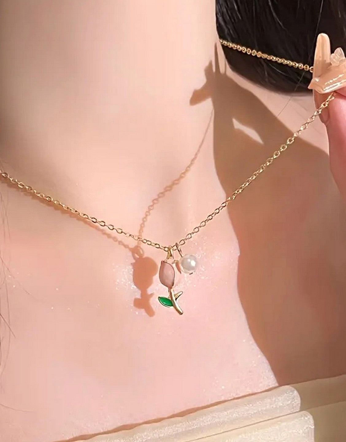 Versatile Tulip Shape Imitation Pearl Necklace & Earrings Set