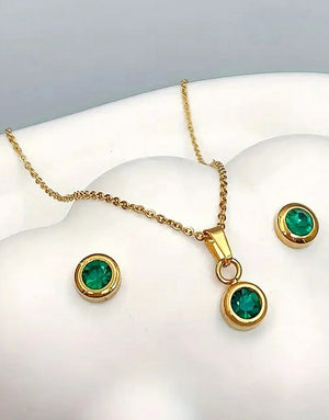 Stylish Bottle Green Color Zirconia Earrings & Necklace Set - Perfect as a Gift for All