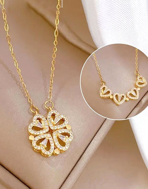 Luxury Double-Wearing Lucky Grass Design Golden Pendant Necklace - Perfect for Daily Wear & Gifting