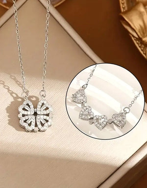 Luxury Double-Wearing Lucky Grass Design Silver Pendant Necklace - Perfect for Daily Wear & Gifting