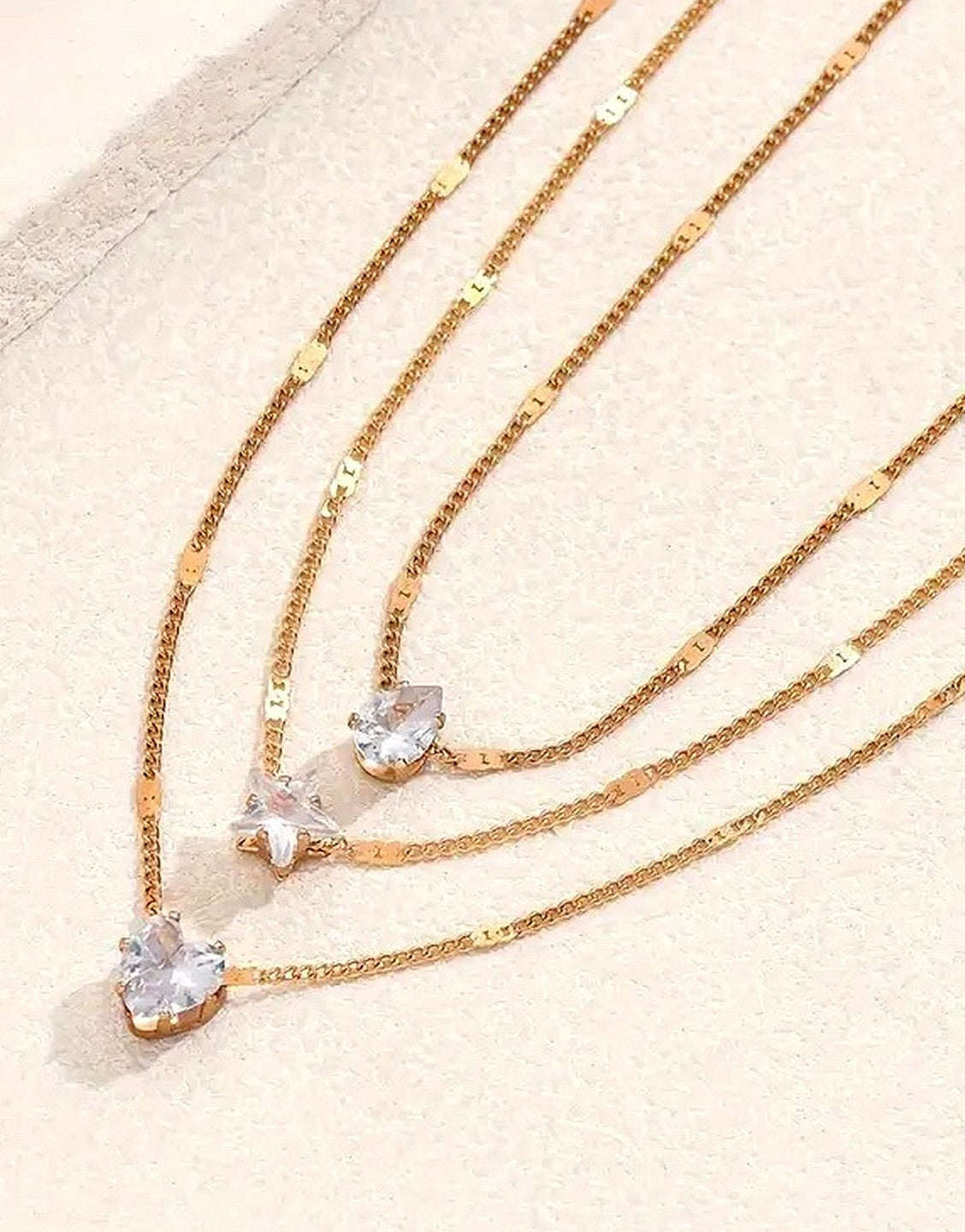 Multi-Layer Star, Heart & Teardrop Charms Rhinestone Necklace