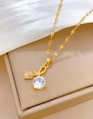 Romantic Rose and Cherry Blossom Shape Titanium Steel Pendant Necklace