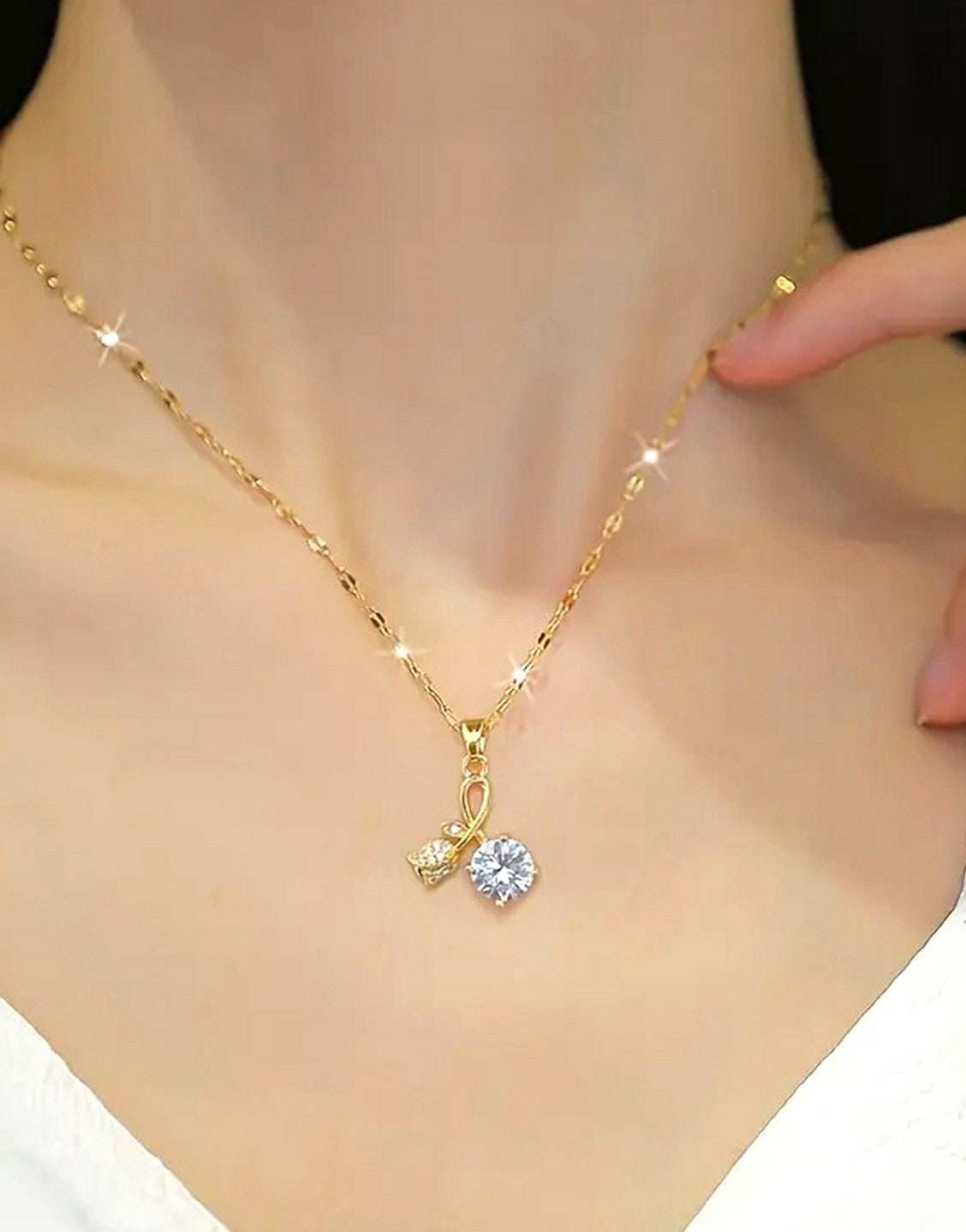 Romantic Rose and Cherry Blossom Shape Titanium Steel Pendant Necklace