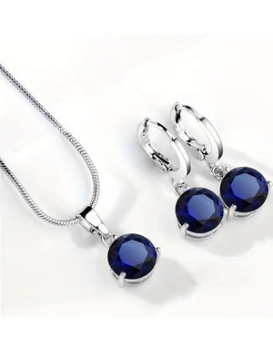Adorable Crystal Blue Zirconia Necklace & Earrings Set with Rhinestone Accents