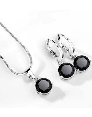 Adorable Crystal Black Zirconia Necklace & Earrings Set with Rhinestone Accents