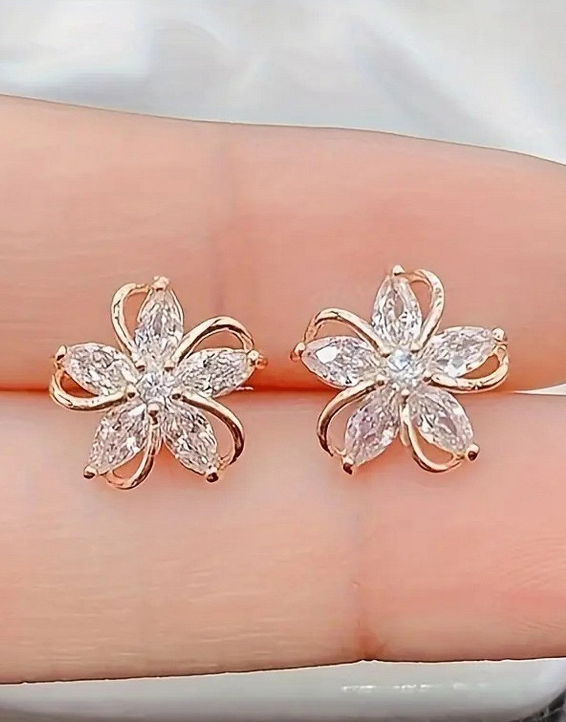 Elegant Rose Gold Cubic Zirconia Flower Quirky Earrings