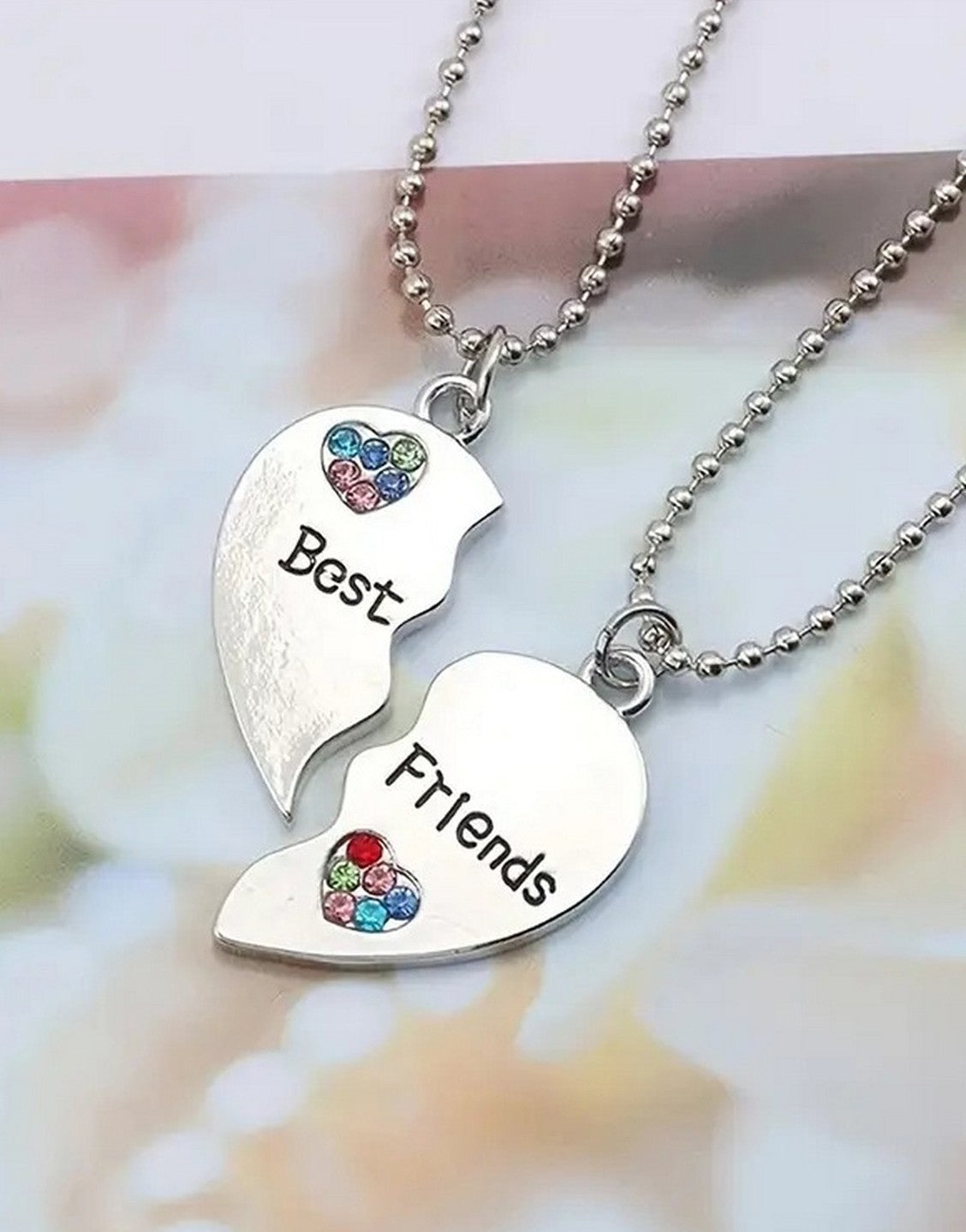 Pack of 2 Best Friends Heart Pendant Necklace - A Friendship Jewellery Gift