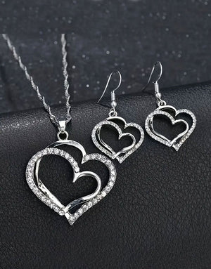 Elegant Sparkling Rhinestone Heart Shape Necklace Set for Girls
