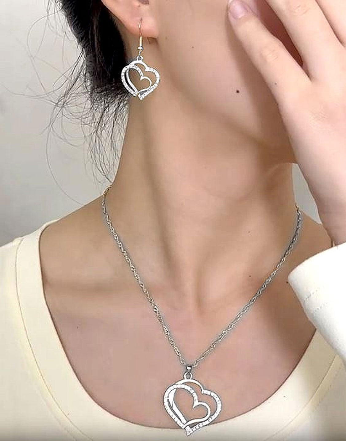 Elegant Sparkling Rhinestone Heart Shape Necklace Set for Girls