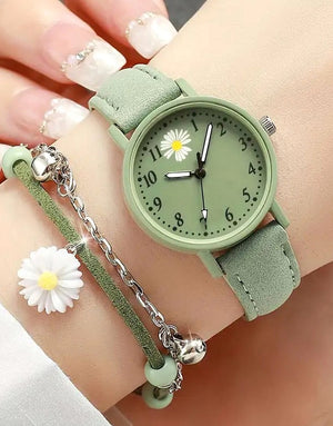 2-Pcs Korean Style Wrist Watch and Bracelet Set